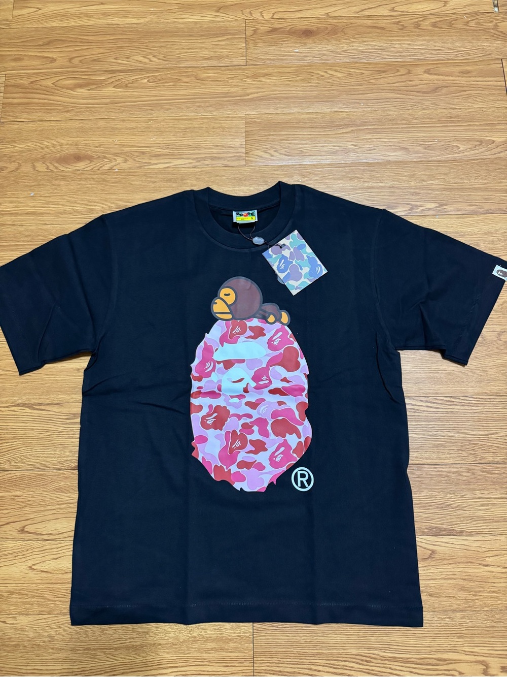 Bape Black T-Shirt Red/Pink Ape logo size S#18